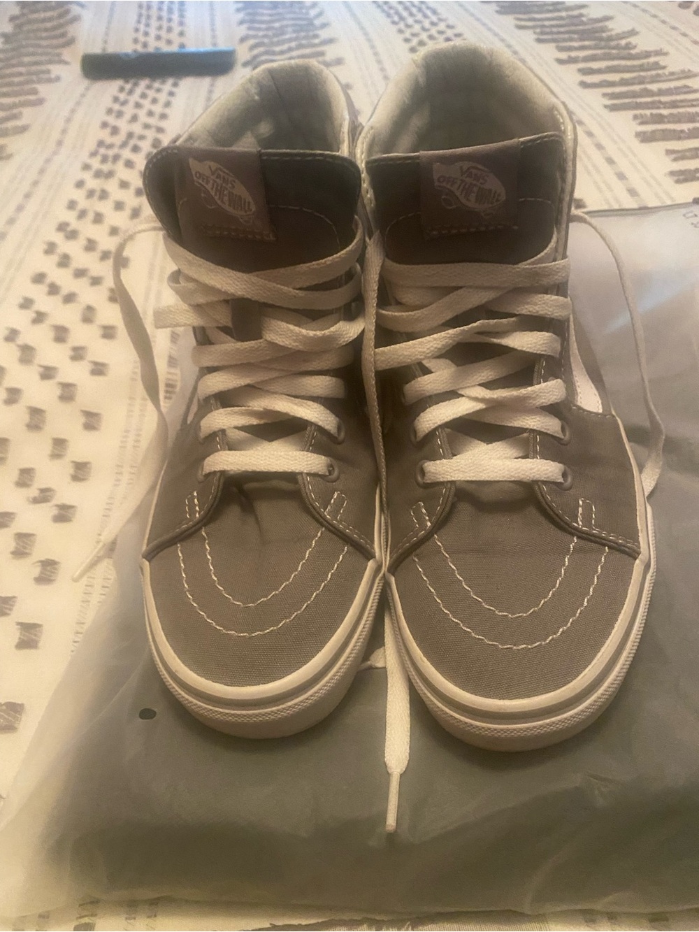 Vans High Top Sneakers in Taupe with White Laces